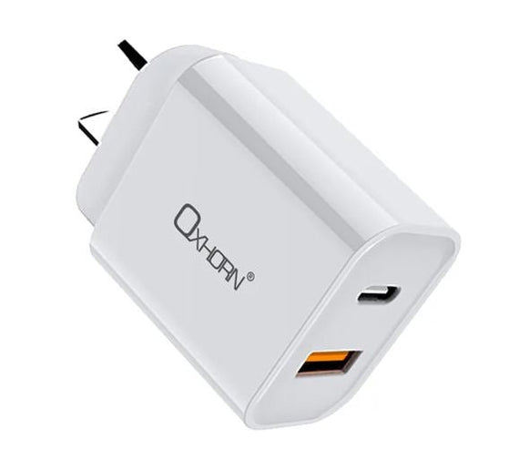 Oxhorn USB Type-C and Type-A 3.0 Quick Charge 20W Charger AC adapter 240V 50/60Hz 1A certified - Leader Electronics
