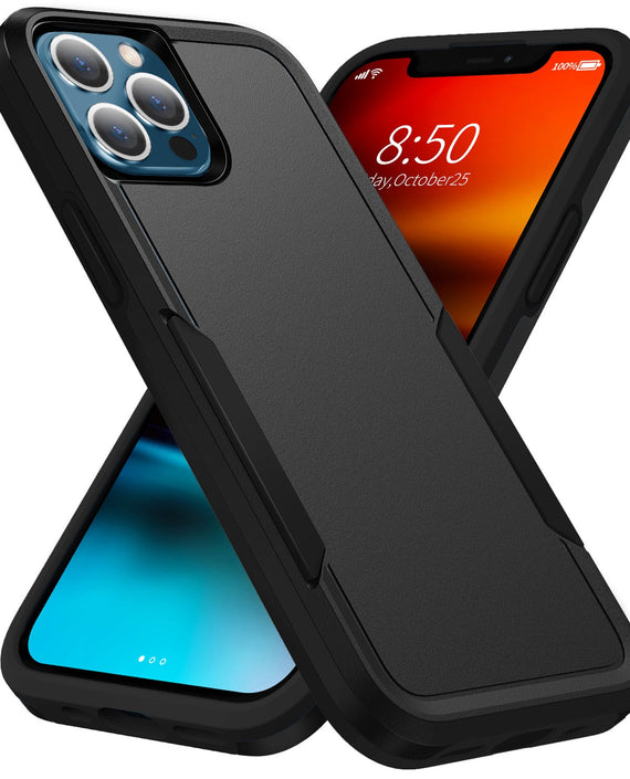 Phonix Apple iPhone 13 Pro Max Armor Light Case Black - Two Tough Layers, Port Covers, No Slip Grippy Edges, Durable, Rugged, Sleek, 3 Years Warranty - Leader Electronics