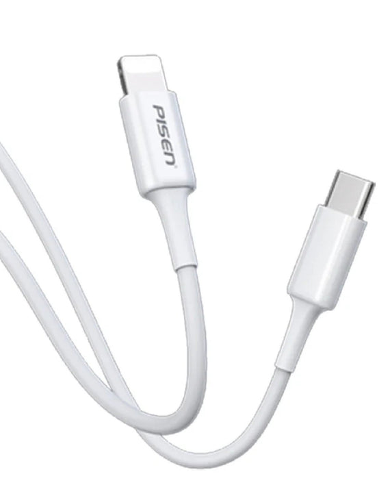 Pisen Mr White Lightning to USB-C PD Fast Charge Cable (1M) White - Support Charge 3A, Stretch-Resistant, Reinforced,Durable,Apple iPhone/iPad/MacBook - Leader Electronics