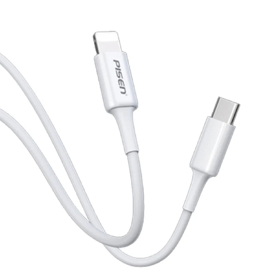 Pisen Mr White Lightning to USB-C PD Fast Charge Cable (1M) White - Support Charge 3A, Stretch-Resistant, Reinforced,Durable,Apple iPhone/iPad/MacBook - Leader Electronics