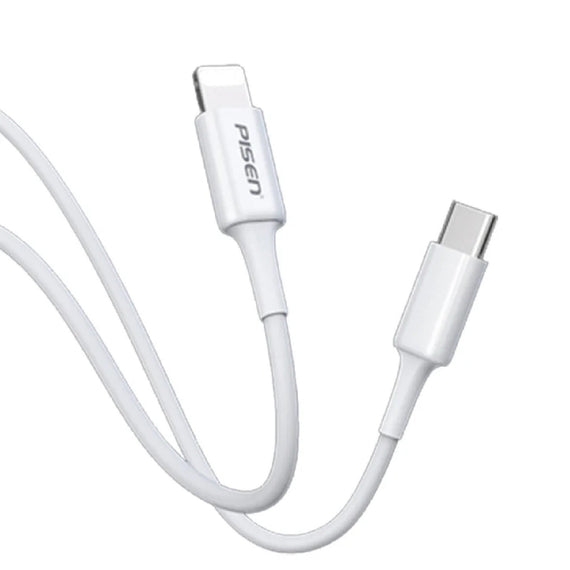 Pisen Mr White Lightning to USB-C PD Fast Charge Cable (1M) White - Support Charge 3A, Stretch-Resistant, Reinforced,Durable,Apple iPhone/iPad/MacBook - Leader Electronics