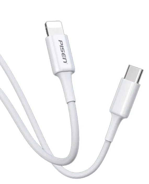 Pisen Mr White Lightning to USB-C PD Fast Charge Cable (2M) White - 3A, Support Data Sync, Durable, Easy to insert, Apple iPhone,iPad,MacBook - Leader Electronics