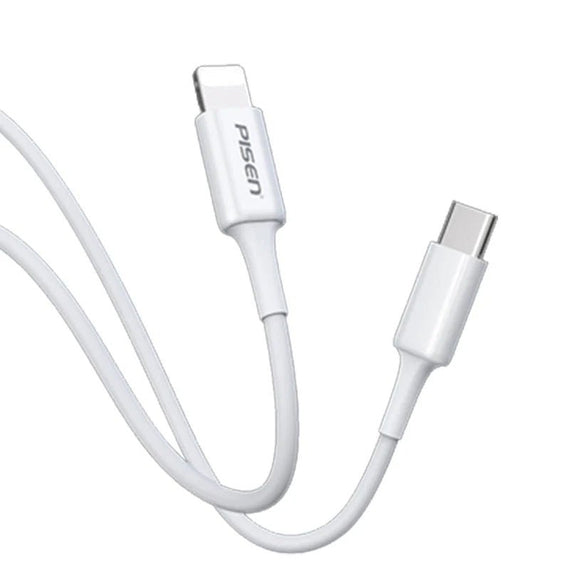 Pisen Mr White Lightning to USB-C PD Fast Charge Cable (2M) White - 3A, Support Data Sync, Durable, Easy to insert, Apple iPhone,iPad,MacBook - Leader Electronics