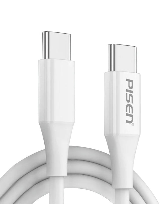 Pisen Mr White USB-C to USB-C PD 60W Cable (1M) White - 60W/3A, 2-in-1 Sync & Charge, SR bend-resistant,Reversible USB-C Connector, 2 Years Warranty - Leader Electronics