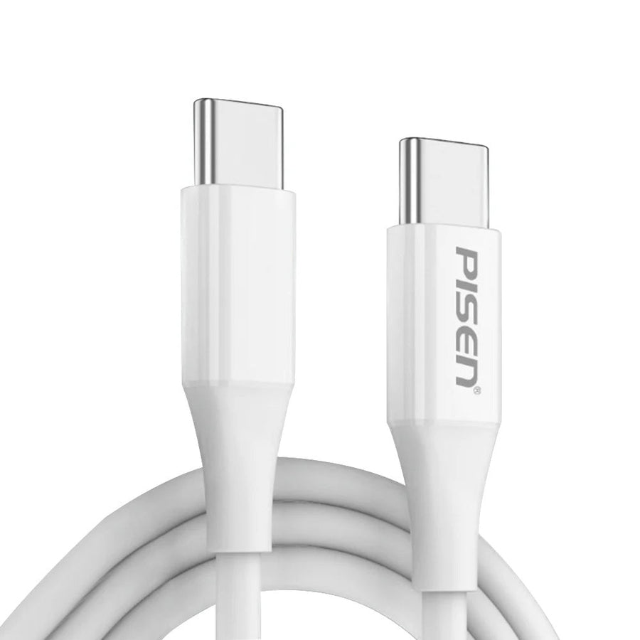 Pisen Mr White USB-C to USB-C PD 60W Cable (1M) White - 60W/3A, 2-in-1 Sync & Charge, SR bend-resistant,Reversible USB-C Connector, 2 Years Warranty - Leader Electronics