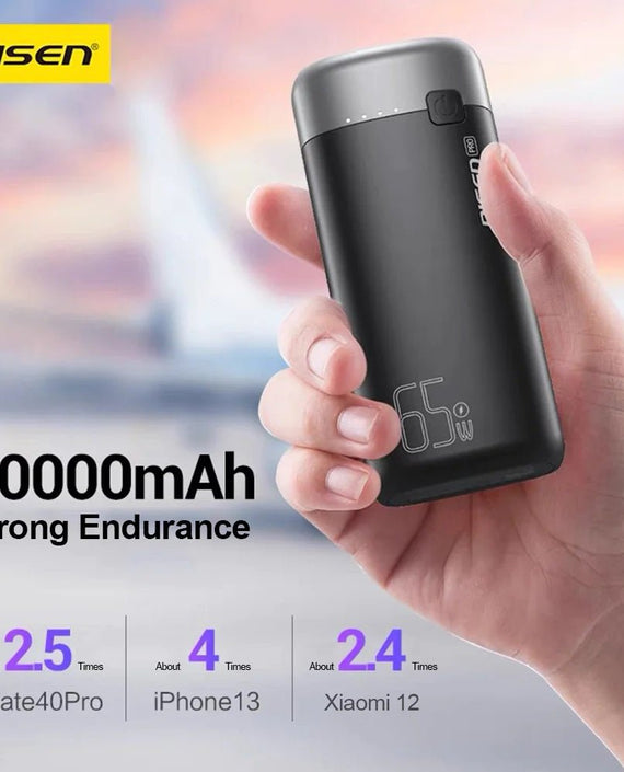 Pisen Pro 65W 20K (20000mAh) Laptop Power Bank (3 Port) + USB-C to USB-C Cable (50cm) - Black, 1x USB-C, 2x USB-A, Digital Display, 2 Years Warranty - Leader Electronics