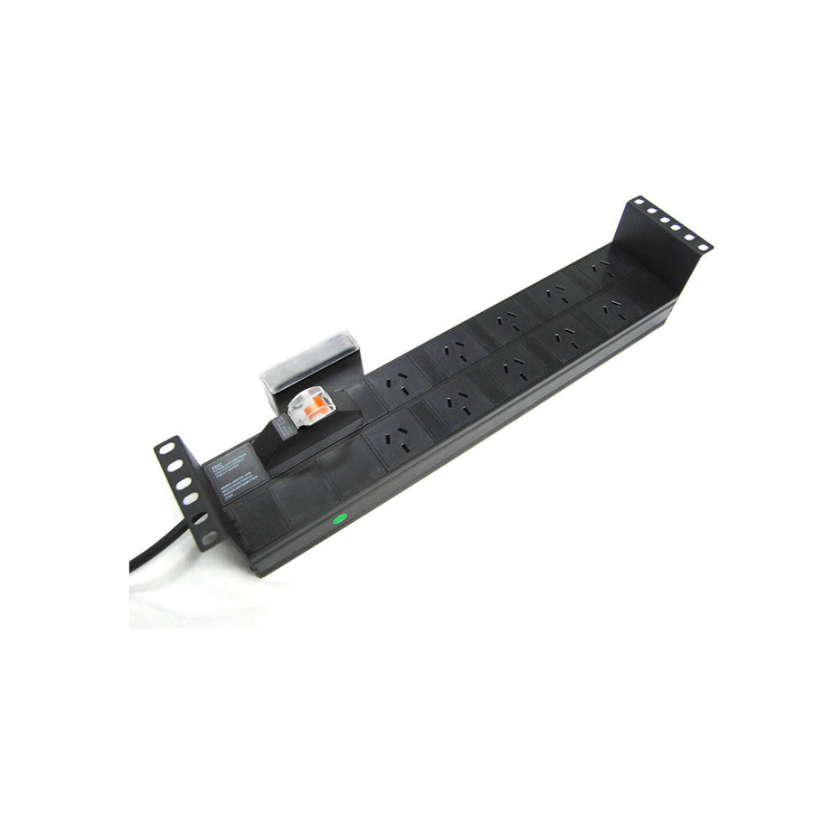 PowerShield Horizontal PDU with 10A Aus Input plug, 10 x ANZ 10Amp outlets, 2U, circuit breaker, efficient power distribution - Leader Electronics