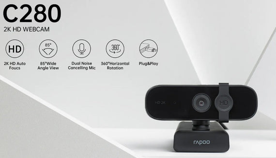RAPOO C280 2K Webcam - Wide Angle Lens, Noise Canceling Mic, Plug & Play, Teams, Google Meet, Zoom, Does Not Support Windows Hello - Leader Electronics