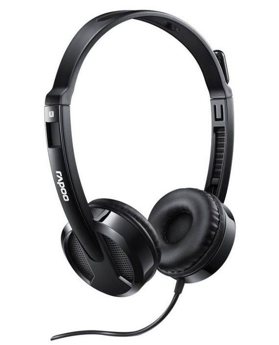 RAPOO H100 Wired Stereo Headsets - HD Voice Rotary Microphone Volume Adjustment 3.5mm Headphones with Audio split adapter cable. - Leader Electronics