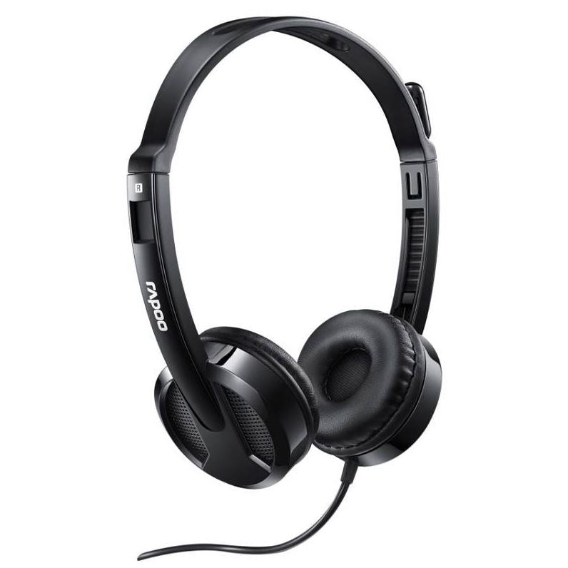 RAPOO H100 Wired Stereo Headsets - HD Voice Rotary Microphone Volume Adjustment 3.5mm Headphones with Audio split adapter cable. - Leader Electronics
