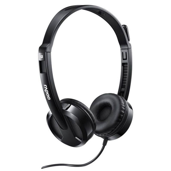 RAPOO H100 Wired Stereo Headsets - HD Voice Rotary Microphone Volume Adjustment 3.5mm Headphones with Audio split adapter cable. - Leader Electronics