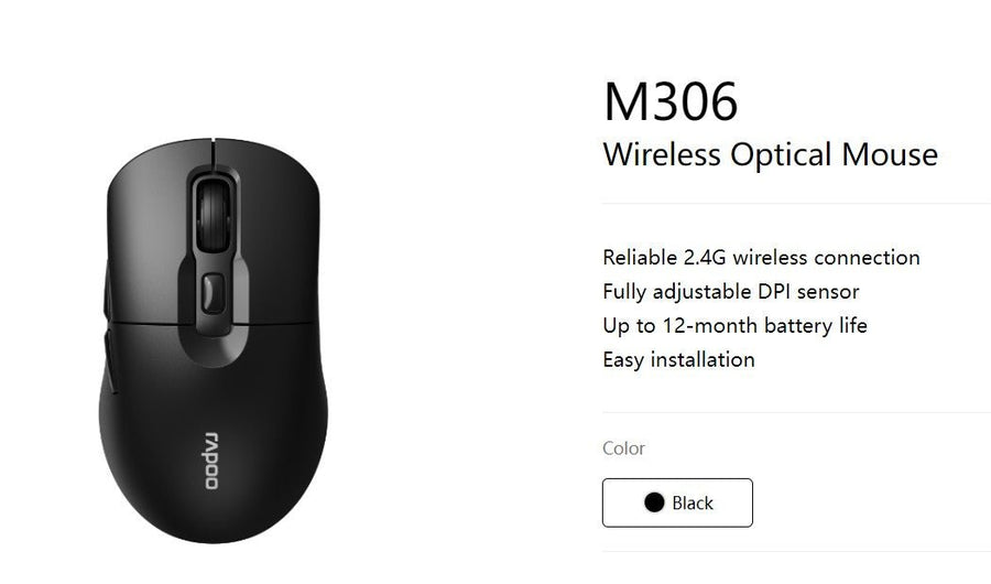 RAPOO M306 2.4 Wireless Optical Mice with Side FWD and Back Buttons. 12 Months Long Battery Life, Easy Installation. Adjustable DPI 3200. Office Mice. - Leader Electronics