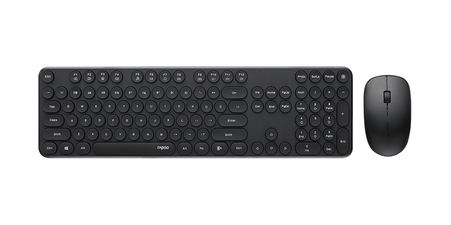 RAPOO Wireless Stylish, Spill-Resistant, Retro Style Round Key, 1000DPI, 2.4G Connection, 10M Range, Nano Receiver, Optical Mouse & Keyboard Black - Leader Electronics