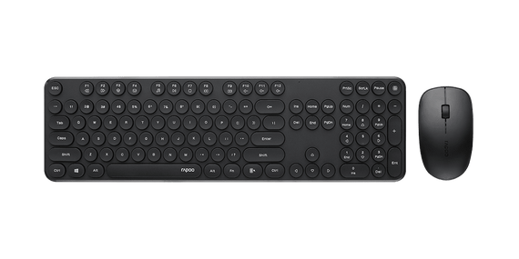 RAPOO Wireless Stylish, Spill-Resistant, Retro Style Round Key, 1000DPI, 2.4G Connection, 10M Range, Nano Receiver, Optical Mouse & Keyboard Black - Leader Electronics