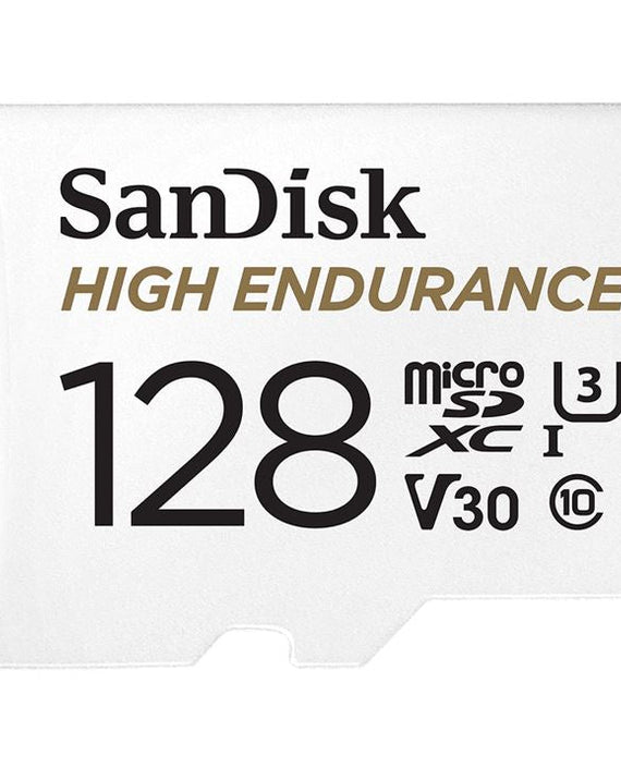SanDisk High Endurance 128GB microSD 100MB/s 40MB/s 10K hrs 4K UHD C10 U3 V30 -40°C to 85°C Heat Freeze Shock Temperature Water X-ray Proof SD Adapter - Leader Electronics