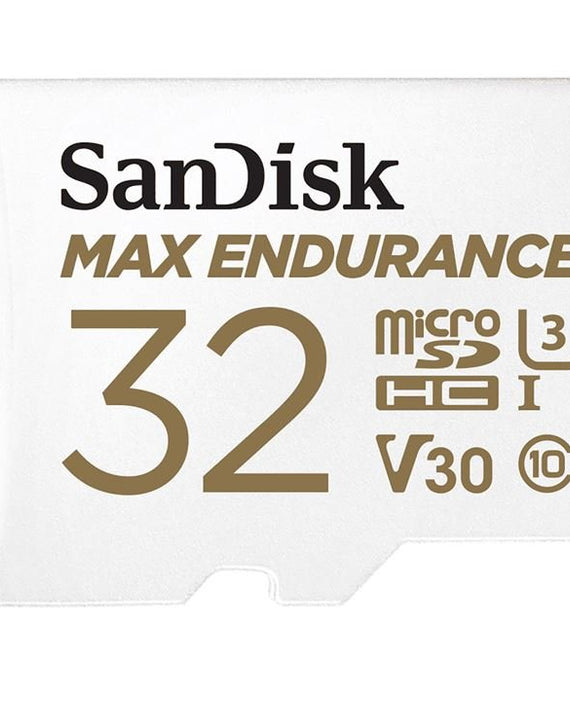 SanDisk Max Endurance 32GB microSD 100MB/s 40MB/s 20K hrs 4K UHD C10 U3 V30 -40°C to 85°C Heat Freeze Shock Temperature Water X-ray Proof SD Adapter - Leader Electronics