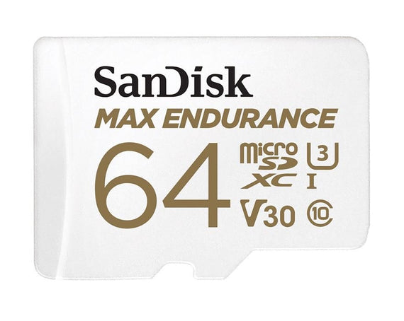 SanDisk Max Endurance 64GB microSD 100MB/s 40MB/s 20K hrs 4K UHD C10 U3 V30 -40°C to 85°C Heat Freeze Shock Temperature Water X-ray Proof SD Adapter - Leader Electronics