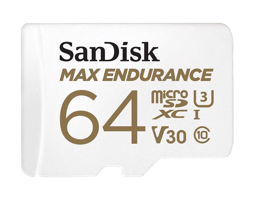 SanDisk Max Endurance 64GB microSD 100MB/s 40MB/s 20K hrs 4K UHD C10 U3 V30 -40°C to 85°C Heat Freeze Shock Temperature Water X-ray Proof SD Adapter - Leader Electronics