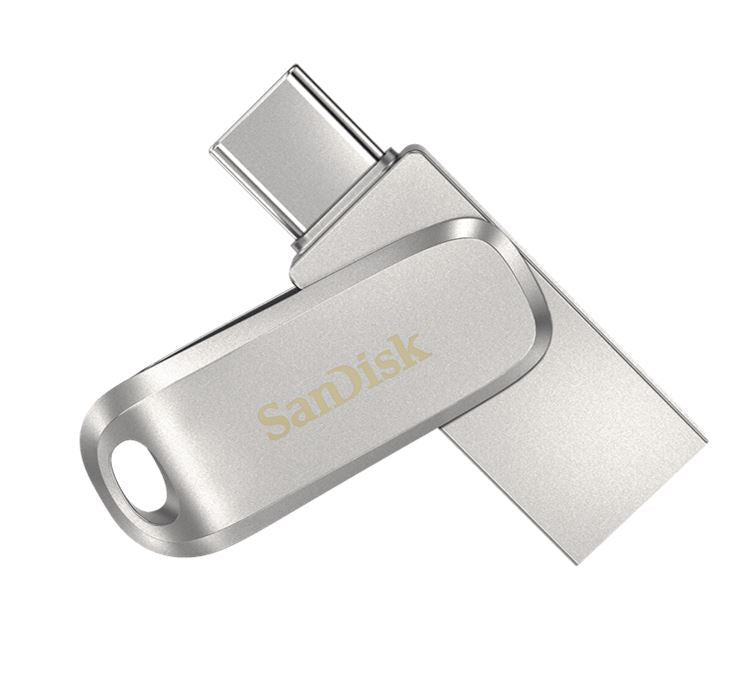 SanDisk Ultra Dual Drive Luxe USB Type-C™ Flash Drive - 64GB (Silver) 400MB/s USB3.1 Type-C Swivel for Android Smartphones Tablets Macs PCs - Leader Electronics