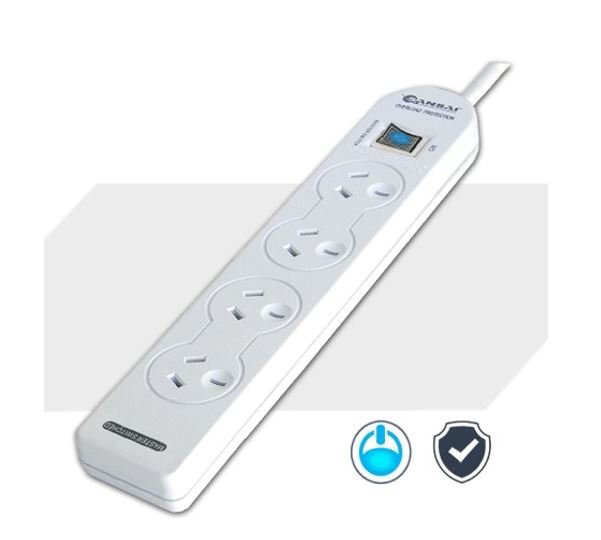 Sansai 4 Way Basic Powerboard (131P) with Master Switch Overload Protecte Reset button Indicator Light 100CM Lead 240VAC 10A - Leader Electronics
