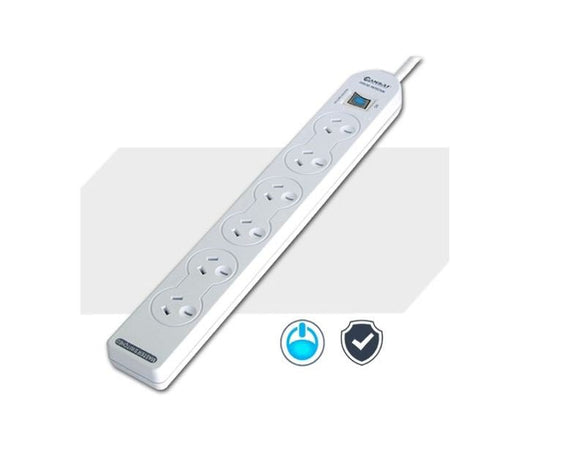 Sansai 6-Way Power Board (137P) with Master Switch Overload Protecte Reset button Indicator Light 100CM Lead 240VAC 10A - Leader Electronics
