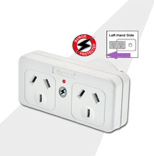 Sansai Surged Protected Double Adaptor Left Side Active Indicator 10A 240V AC - Leader Electronics