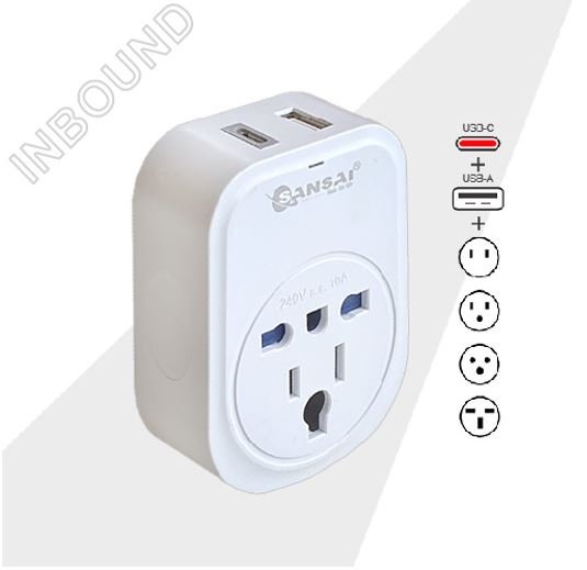 Sansai USB Travel Adaptor USB A + C 2xUSB Charging Outlets 100-240VAC 10A 2400W Compatible with plugs from many countries - Leader Electronics