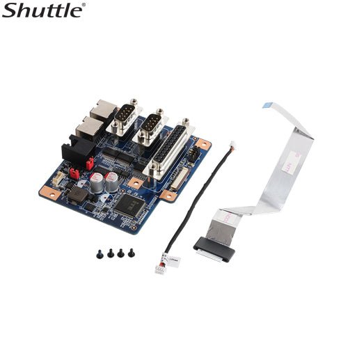 Shuttle PS01 Vertical Stand compatible with Shuttle AIO P90U and X50 series. It provides an additional RJ11 type DIO Port (12V/24V) and four COM Ports - Leader Electronics