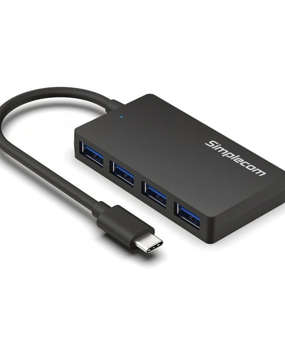 Simplecom CH350 SuperSpeed USB-C to 4xtUSB-A Hub USB 3.2 Gen1, 5Gbps, plug & play, bus-powered, ABS, 76×41×11mm, 35g, 15cm cable, Win/macOS compatibe - Leader Electronics