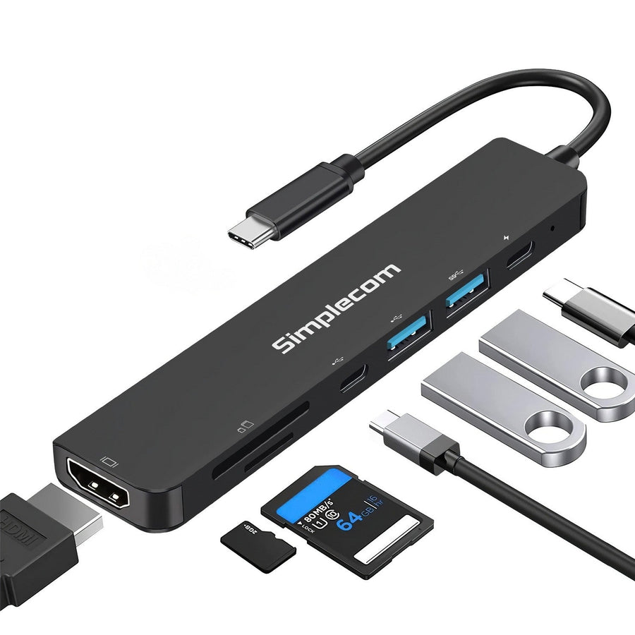 Simplecom CH547 USB-C 7-in-1 Multiport Adapter USB Hub HDMI Card Reader PD - Leader Electronics