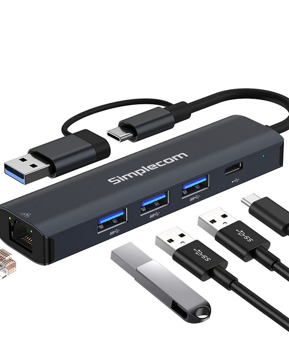 Simplecom CHN436 USB-C and USB-A to 4-Port USB HUB with Gigabit Ethernet Adapter - Leader Electronics
