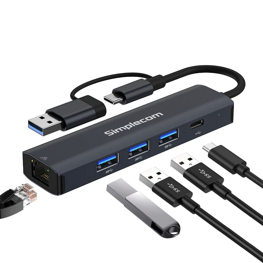 Simplecom CHN436 USB-C and USB-A to 4-Port USB HUB with Gigabit Ethernet Adapter - Leader Electronics