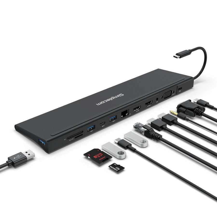 Simplecom CHN622 USB-C 12-in-1 Multiport Docking Station Laptop Stand Dual HDMI + VGA Triple Display Gigabit LAN - Leader Electronics