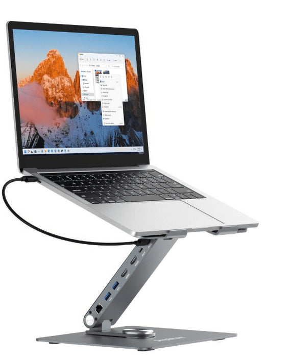 Simplecom CHT660 Adjustable Aluminium Laptop Stand with 6-Port USB-C Docking Station Dual 4K HDMI Display Compatible with laptops from 10 to 17 inches - Leader Electronics