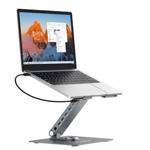 Simplecom CHT660 Adjustable Aluminium Laptop Stand with 6-Port USB-C Docking Station Dual 4K HDMI Display Compatible with laptops from 10 to 17 inches - Leader Electronics