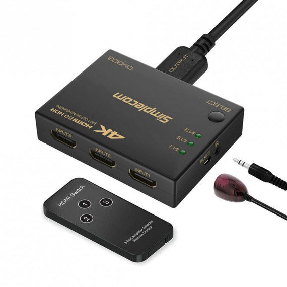Simplecom CM303 Ultra HD 3 Way HDMI Switch 3 IN 1 OUT Splitter 4K@60Hz - Leader Electronics
