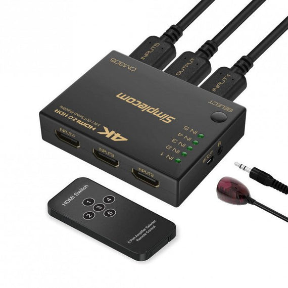 Simplecom CM305 Ultra HD 5 Way HDMI Switch 5 IN 1 OUT Splitter 4K@60Hz - Leader Electronics