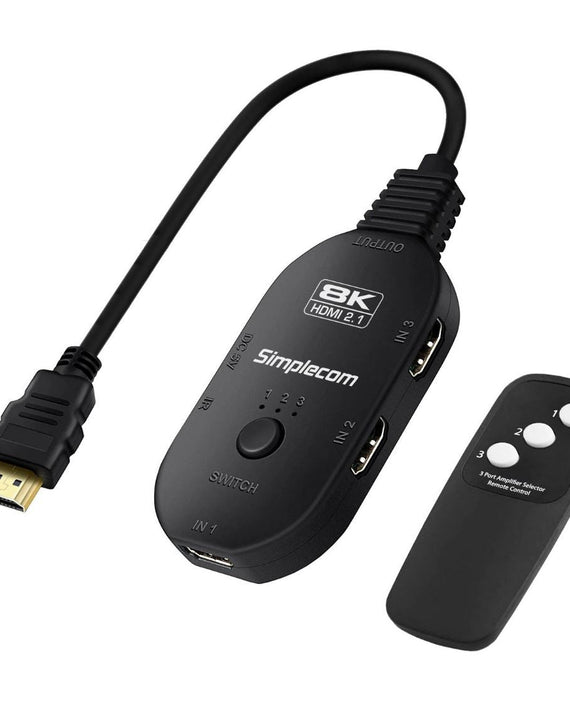 Simplecom CM353 3-Port HDMI 2.1 Switch 3 IN 1 OUT Splitter HDCP 2.3 8K@60Hz - Leader Electronics