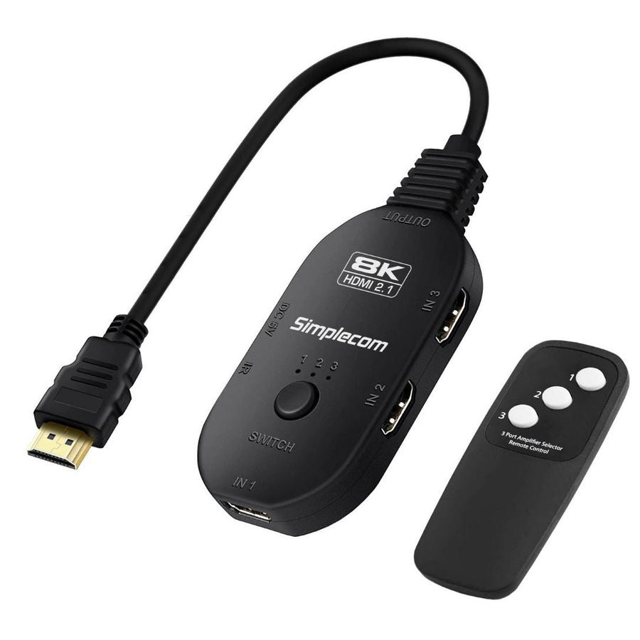 Simplecom CM353 3-Port HDMI 2.1 Switch 3 IN 1 OUT Splitter HDCP 2.3 8K@60Hz - Leader Electronics