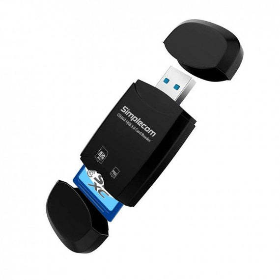 Simplecom CR303 2 Slot SuperSpeed USB 3.0 Card Reader with Dual Caps -Black - Leader Electronics