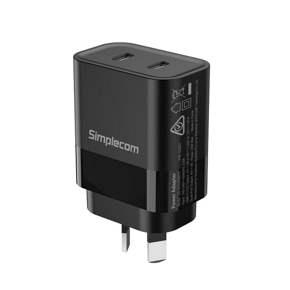 Simplecom CU221 Dual USB-C Fast Wall Charger PD 20W for Phone Tablet - Leader Electronics