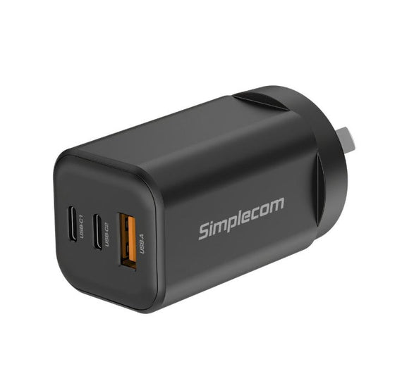 Simplecom CU365 3-Port PD 65W GaN Wall Charger Dual USB-C + USB-A for Phone Laptop - Leader Electronics
