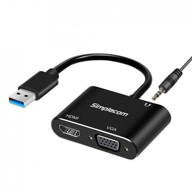 Simplecom DA316A USB to HDMI + VGA Video Card Adapter with 3.5mm Audio - Leader Electronics