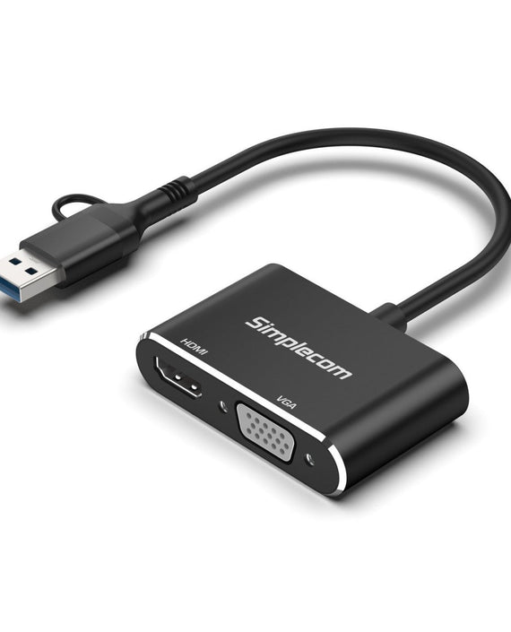 Simplecom DA326C USB 3.0 and USB-C to HDMI + VGA Video Card Adapter Full HD 1080p - Leader Electronics