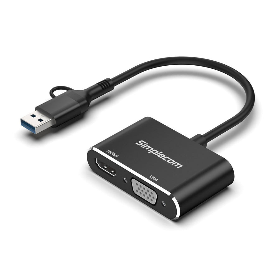 Simplecom DA326C USB 3.0 and USB-C to HDMI + VGA Video Card Adapter Full HD 1080p - Leader Electronics