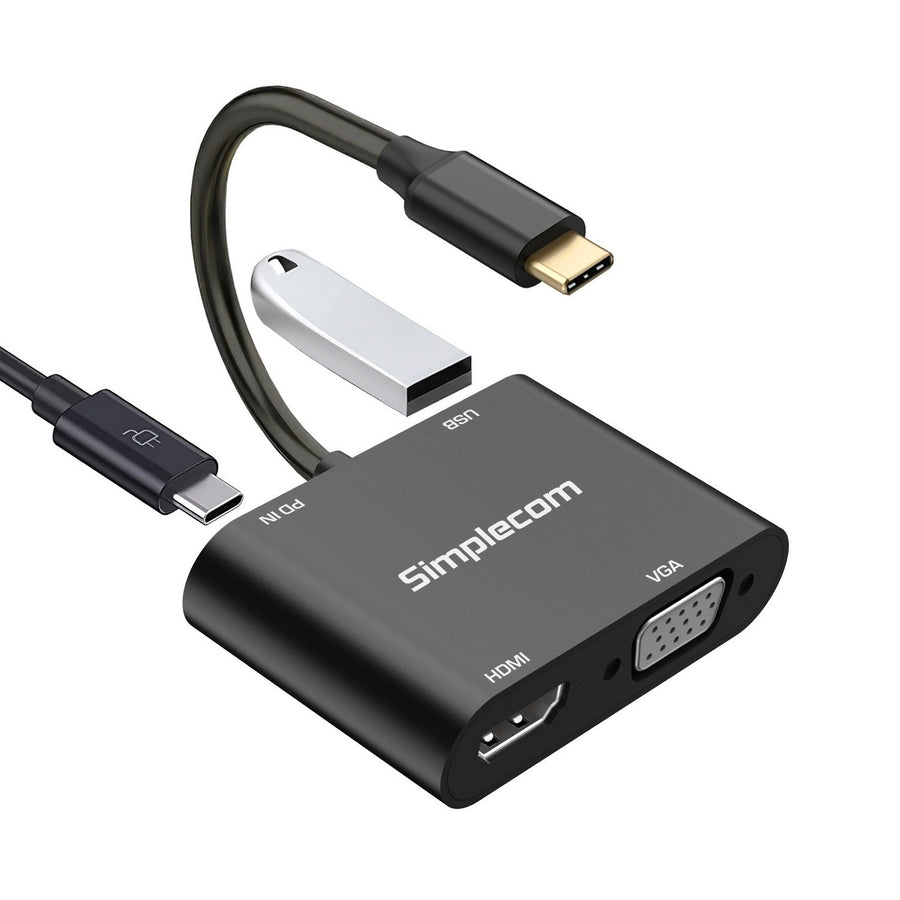 Simplecom DA440 4-in-1 USB-C Multiport Adapter with Power Delivery USB 3.0 VGA HDMI - Leader Electronics