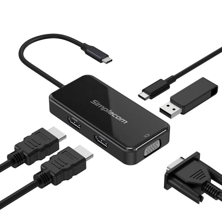 Simplecom DA451 5-in-1 USB-C Multiport Adapter MST Hub with VGA and Dual HDMI - Leader Electronics
