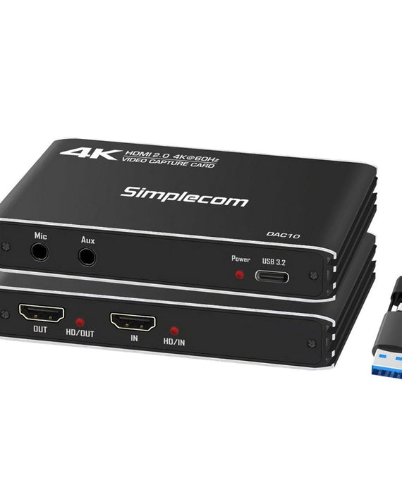 Simplecom DAC10 HDMI 2.0 to USB 4K@60hz Video Capture Card Stream and Record in 4K 60FPS - Leader Electronics