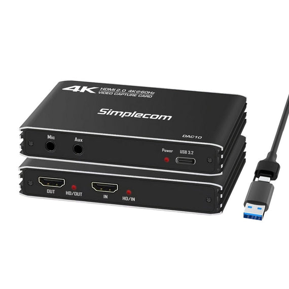 Simplecom DAC10 HDMI 2.0 to USB 4K@60hz Video Capture Card Stream and Record in 4K 60FPS - Leader Electronics
