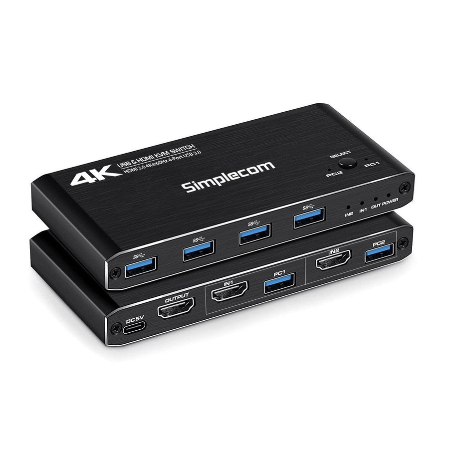 Simplecom KM420 2-Port HDMI KVM Switch HDMI 2.0 4K@60Hz 4-Port USB 3.0 Hub 5Gbps - Leader Electronics